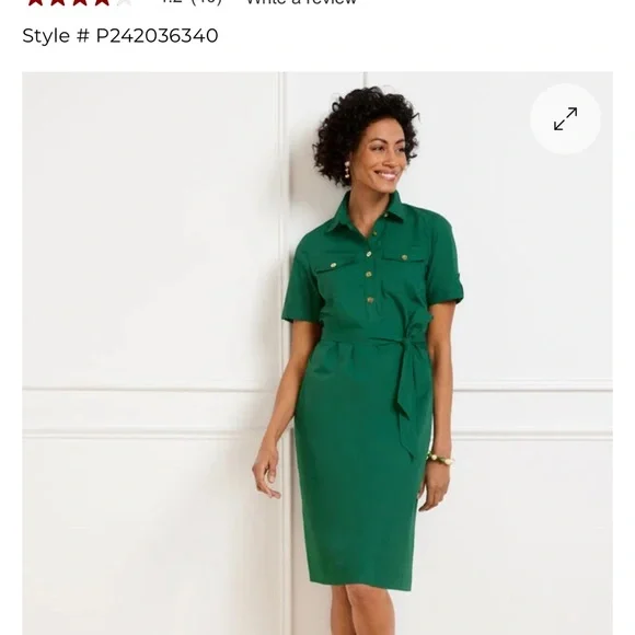 Talbots Green ☘️ POPLIN UTILITY SHIRTDRESS Size 16 ☘️ - Picture 5 of 8